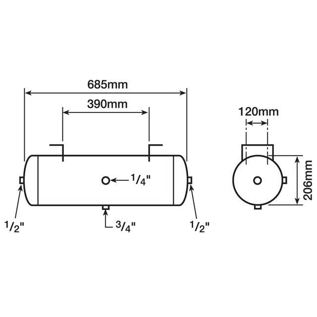 AIR RESERVOIR - IMPERIAL PORTS 19.2 LITRES TOP BRACKET MOUNTED