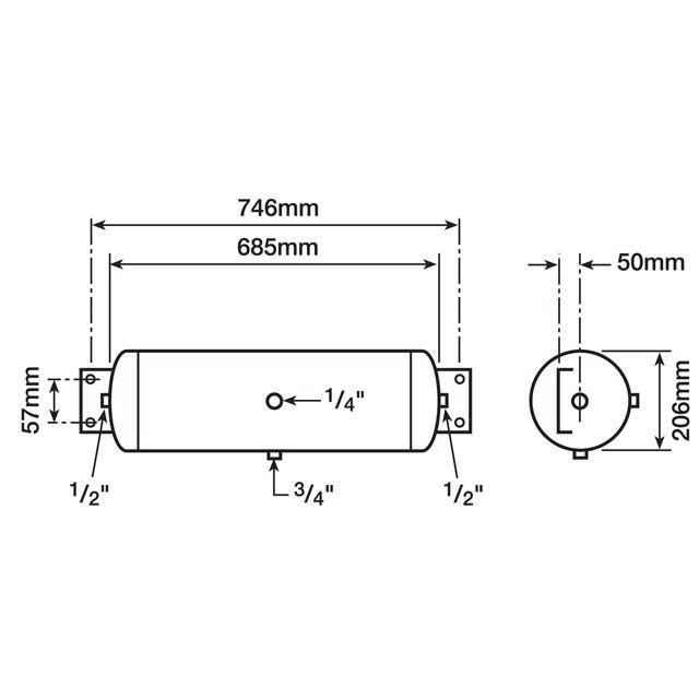 AIR RESERVOIR - IMPERIAL PORTS 20 LITRES END BRACKET MOUNTED