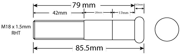 WHEEL STUD M18 X 1.5 RHT 79MM UH - 85.5MM OA - O.E REF - 1400267